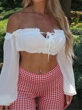 Fashion Nova White Off-Shoulder Crop Top